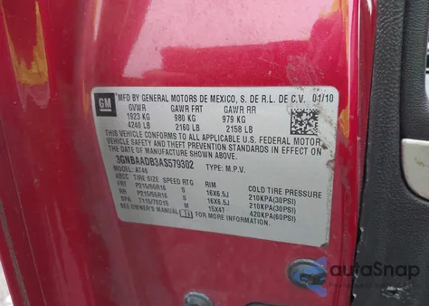 2010 Chevrolet Hhr Ls z USA, uszkodzony, nr VIN 3GNBAADB3AS579302